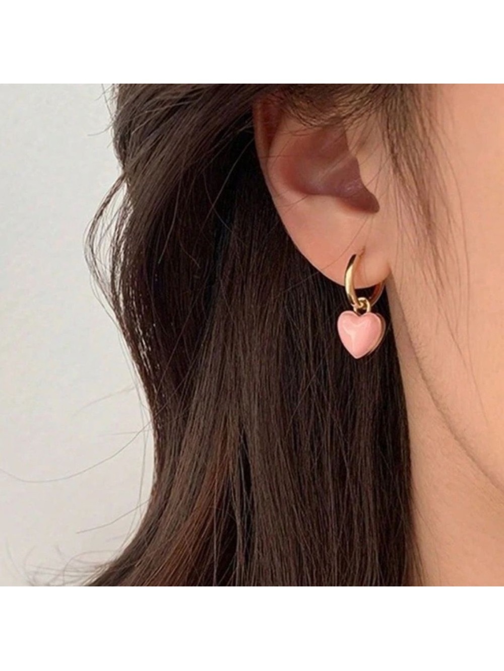 Clare V Gold Hoop Huggie Earrings with Pink Heart